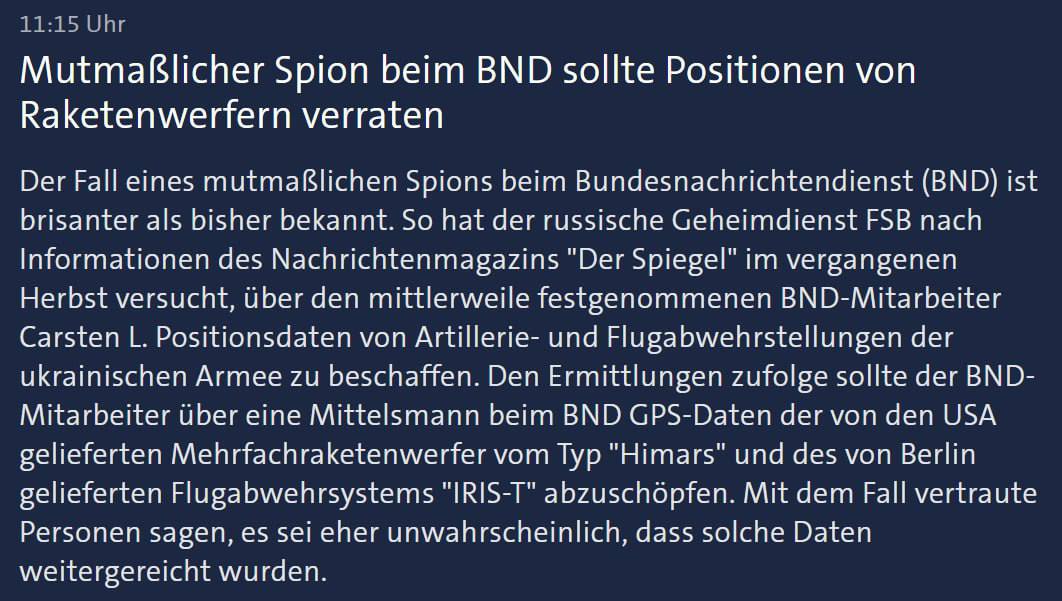 Российский шпион в ФРГ должен был передавать россиянам данные о HIMARS и украинской ПВО