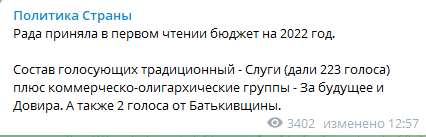 Рада проголосовала за бюджет-2022 в первом чтении