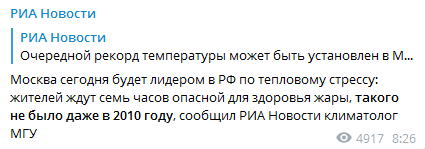 В Москву пришла рекордная жара. Скриншот: РИА Новости