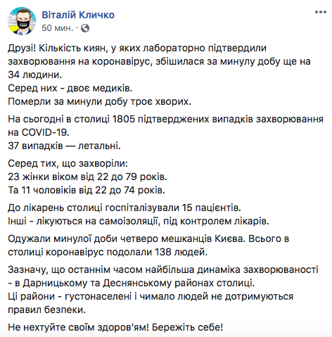 Виталий Кличко фейсбук