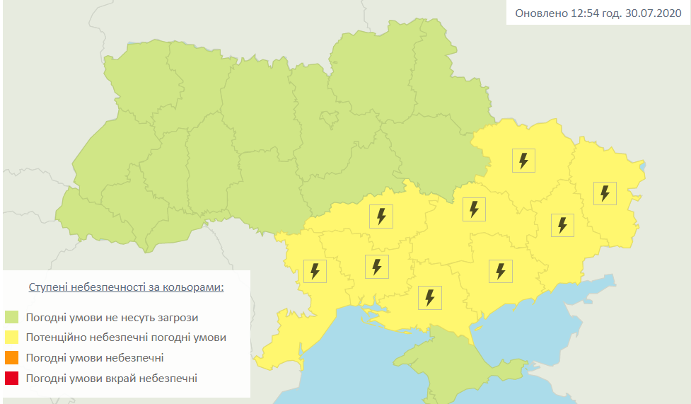 Карта гроз на 31 июля