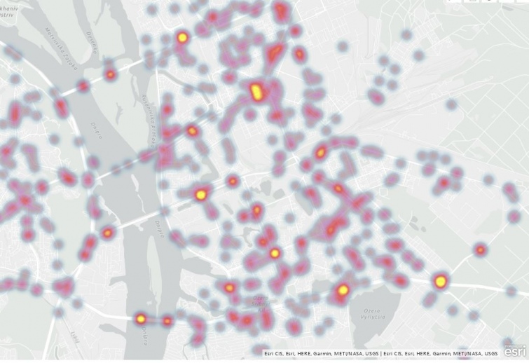Карта наиболее опасных мест ДТП в Киеве. Сделана на основе данных ДТП полиции с 01.08.2016 до 31.12.2019