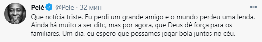 Пеле о смерти Диего. Скриншот https://twitter.com/pele