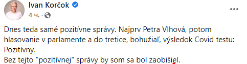 Иван Корчок заболел коронавирусом. Скриншот из фейсбука