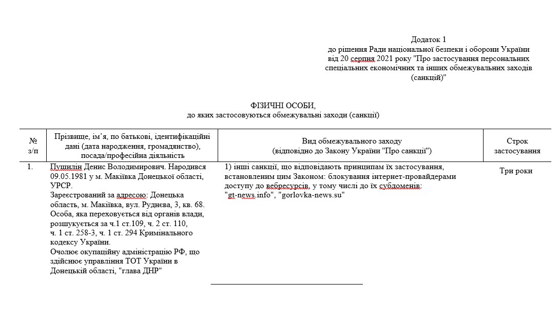 Зеленский подписал указ о продлении санкций против Пушилина 