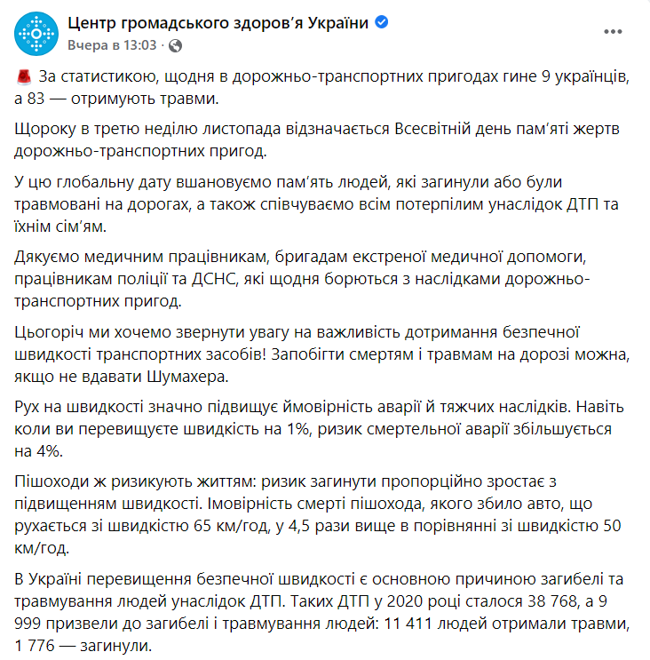 В ЦОЗ рассказали об опасности превышения скорости на дорогах