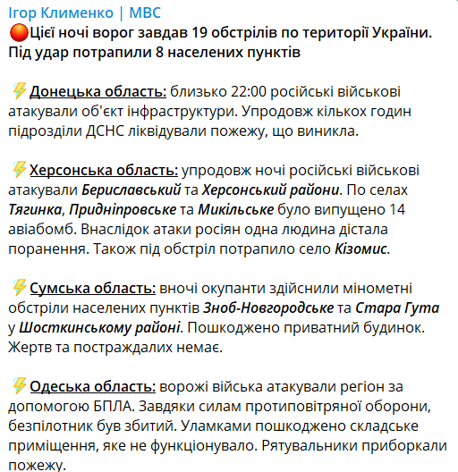 Сводка по обстрелам РФ ночью 23 октября 2023 года